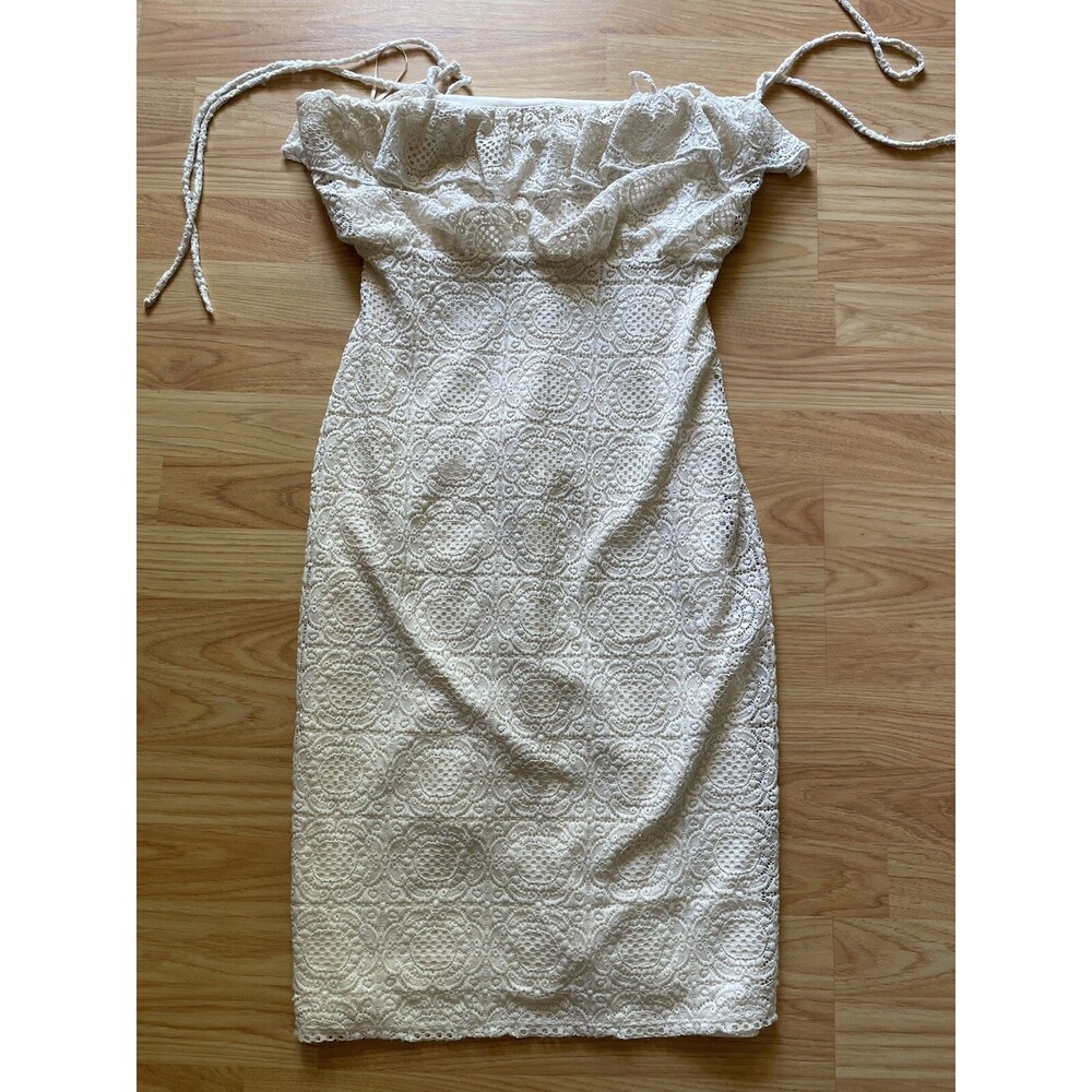 Cream  June & Hudson Size M Spaghetti Strap Lace Dress Made In USA
